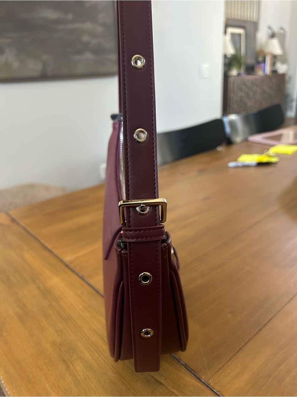 Women's Crescent Shoulder Bag in Deep Burgundy - Picture 9 of 11